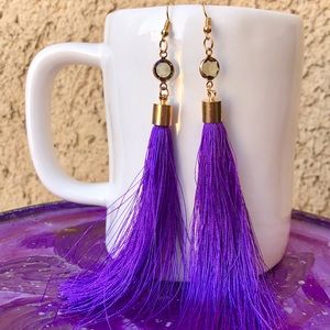 Sassy Boho Tassel Earrings Purple Peridot Gem NEW